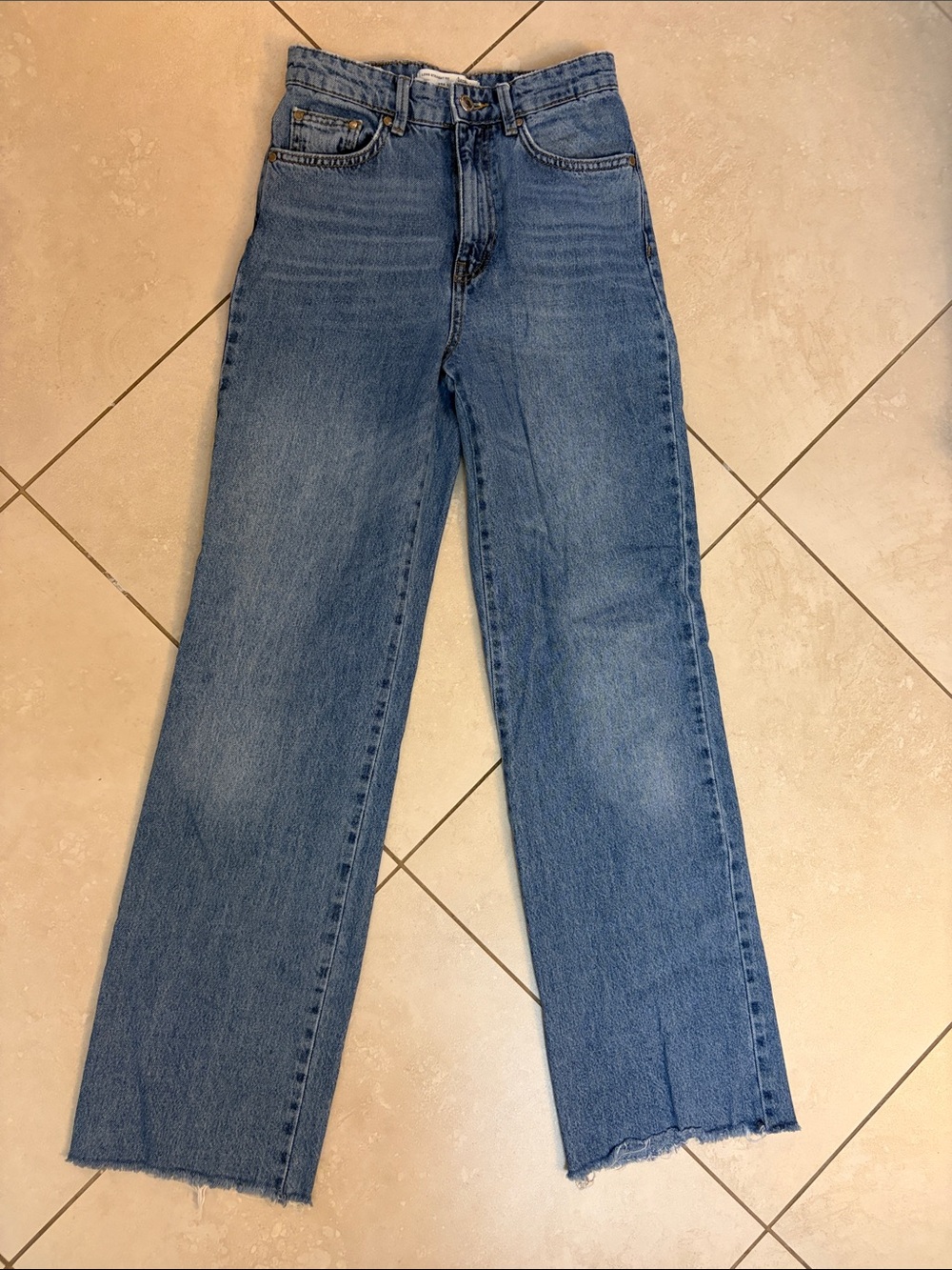 stradivarius Medium Blue High-Rise Straight Leg Jeans